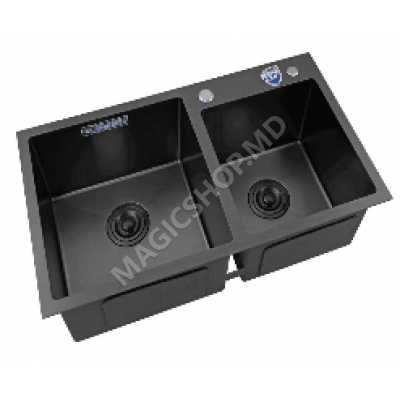 Раковина Backer PVD Duo Sink 750-41047 Nano Black / Titan Grey + корзина, дозатор мыла, сифон